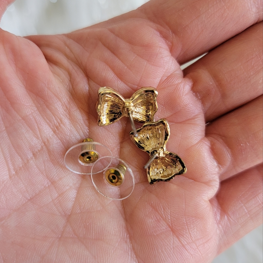 Iridescent Crystal Bow Earrings - Picture 3 of 3